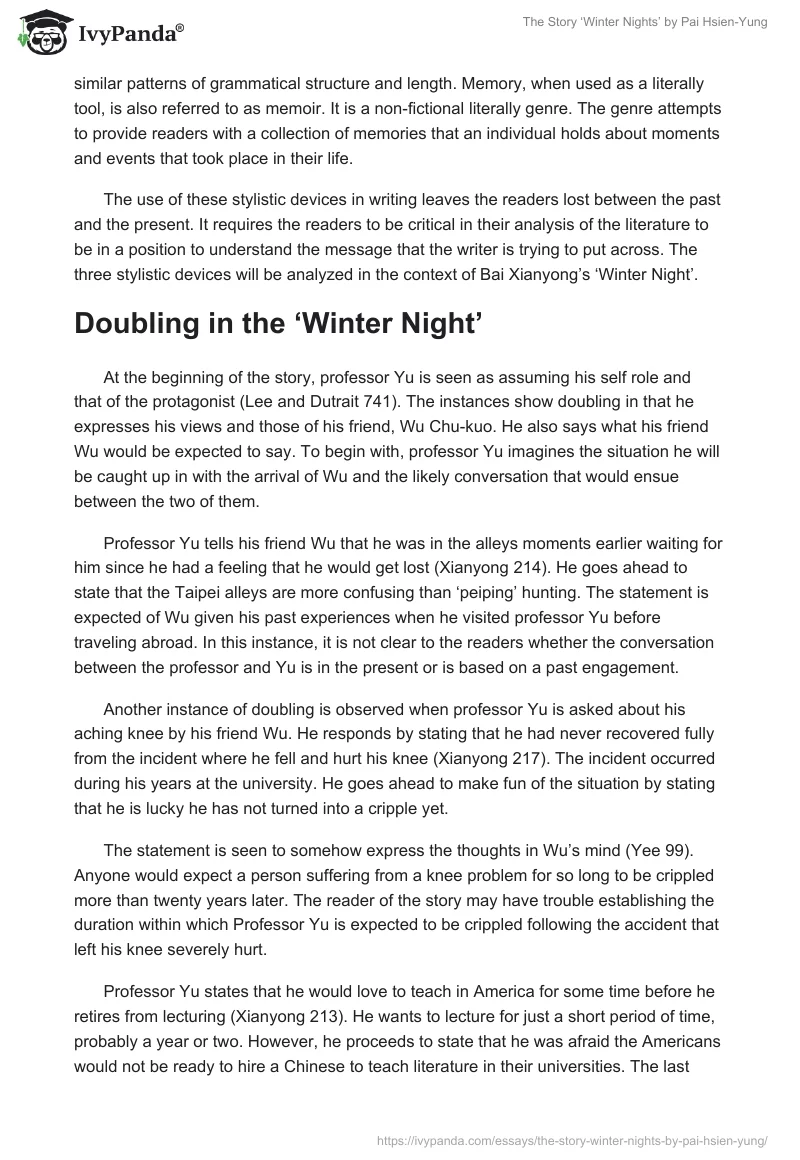 The Story ‘Winter Nights’ by Pai Hsien-Yung. Page 2