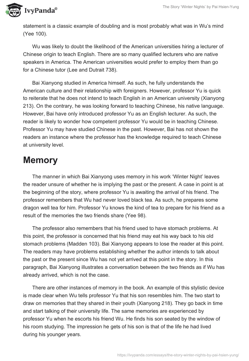 The Story ‘Winter Nights’ by Pai Hsien-Yung. Page 3