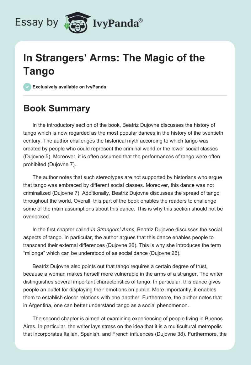"In Strangers' Arms: The Magic of the Tango". Page 1