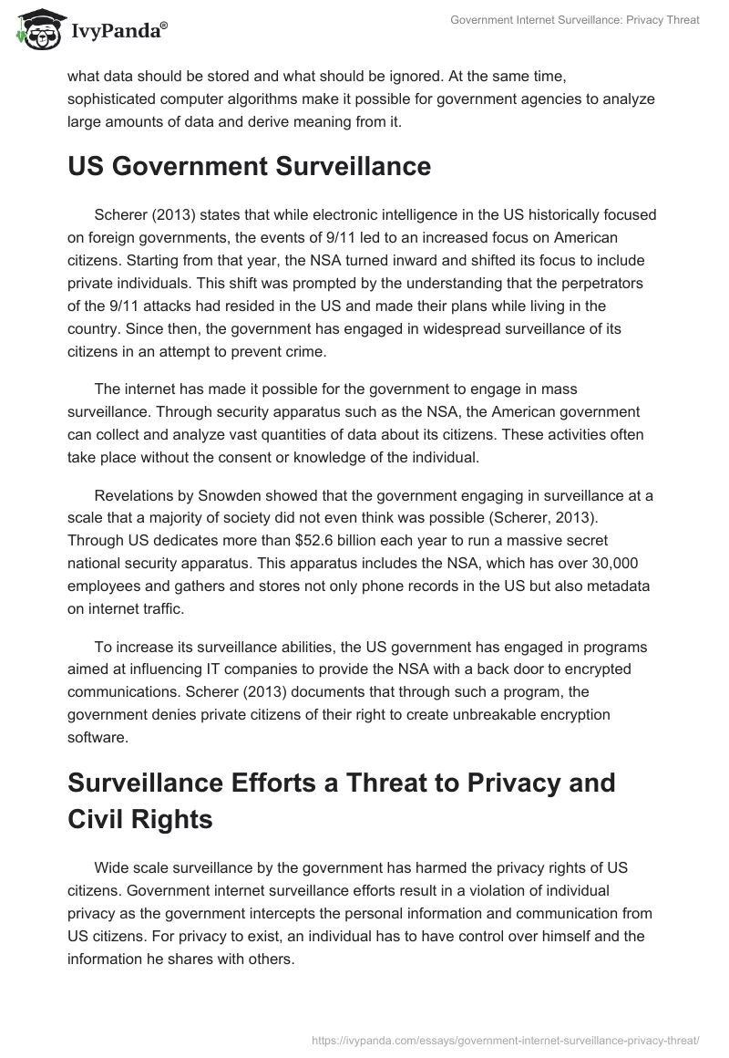 Government Internet Surveillance: Privacy Threat. Page 2