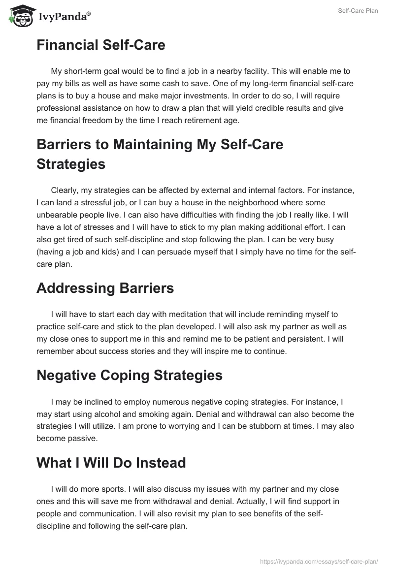 Self-Care Plan. Page 2