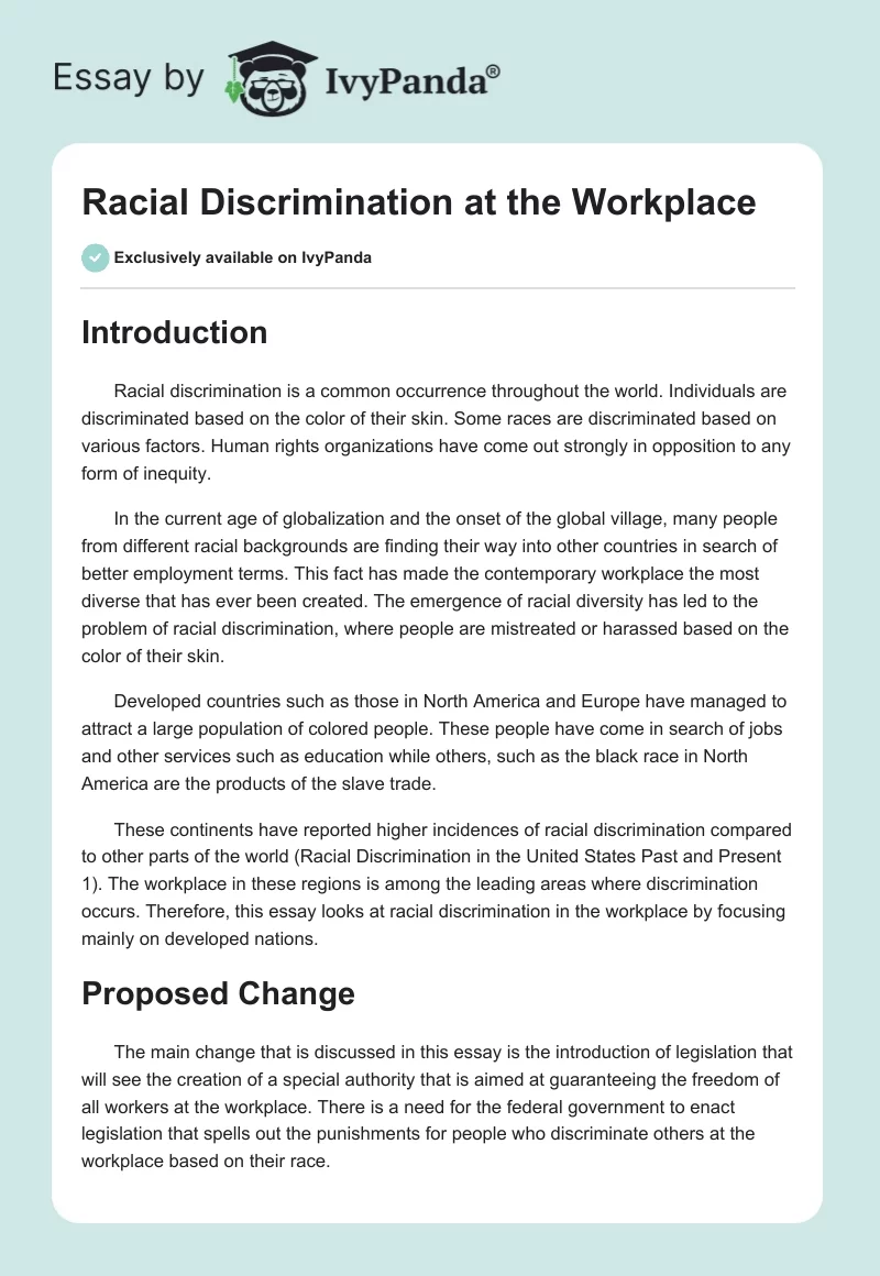 Racial Discrimination at the Workplace. Page 1