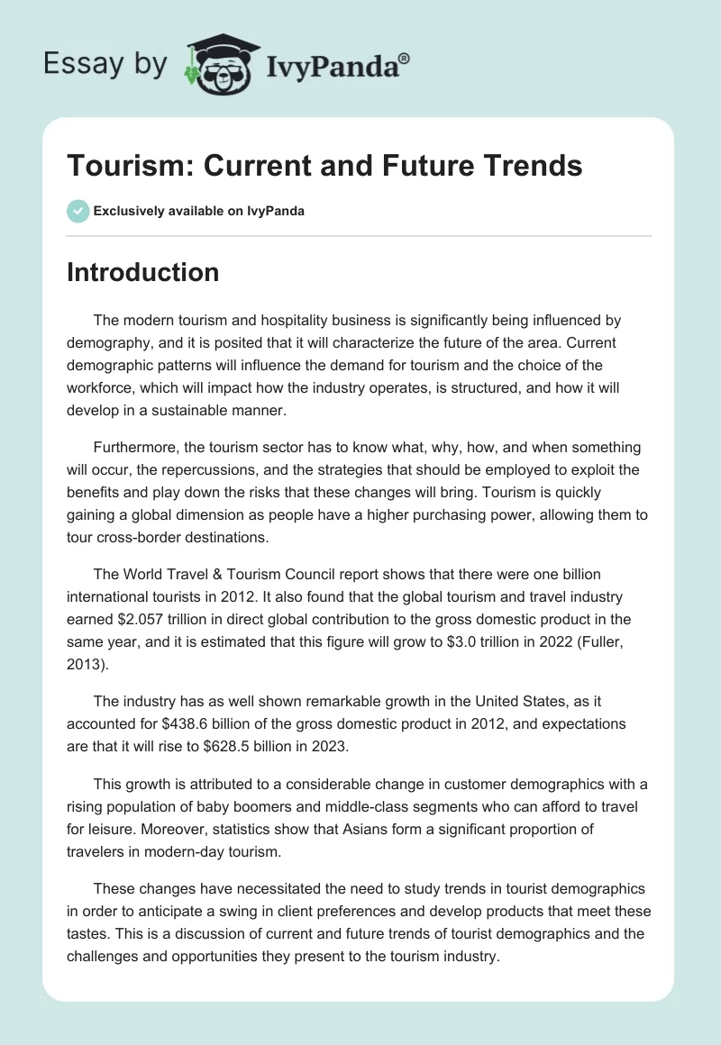 Tourism: Current and Future Trends. Page 1