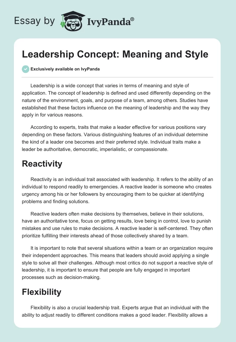 Leadership Concept: Meaning and Style. Page 1