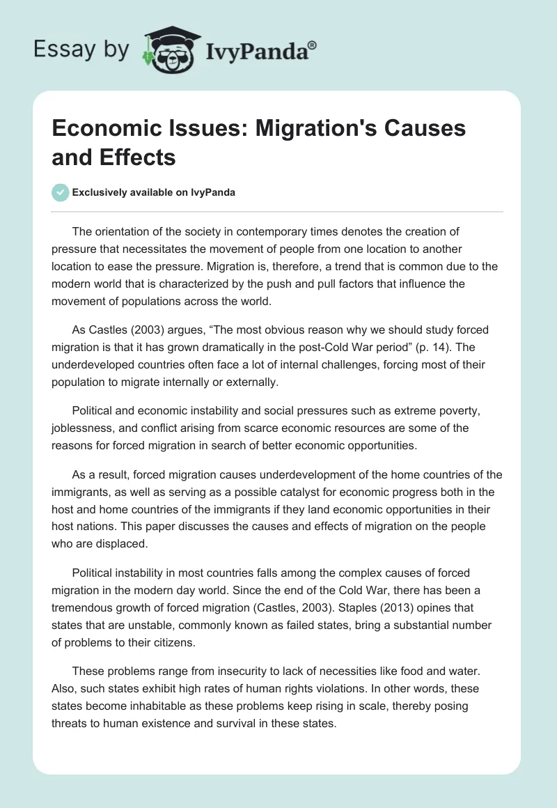 Economic Issues: Migration's Causes and Effects. Page 1