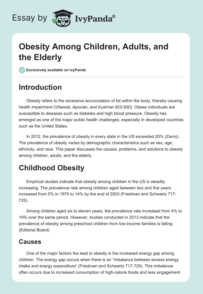 Obesity Among Children, Adults, and the Elderly. Page 1