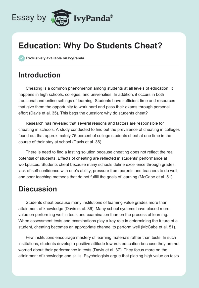 Education: Why Do Students Cheat?. Page 1