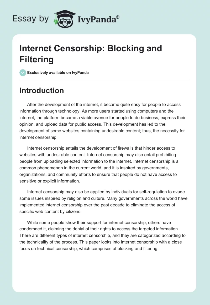 Internet Censorship: Blocking and Filtering. Page 1