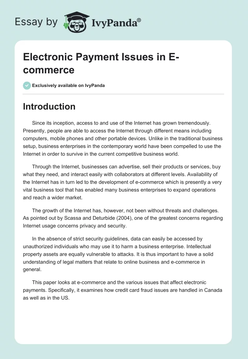 Electronic Payment Issues in E-Commerce. Page 1