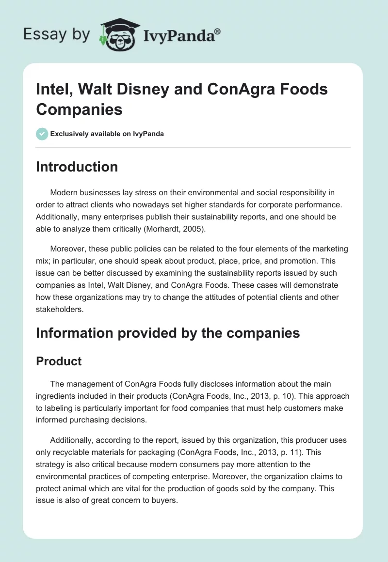 Intel, Walt Disney and ConAgra Foods Companies. Page 1