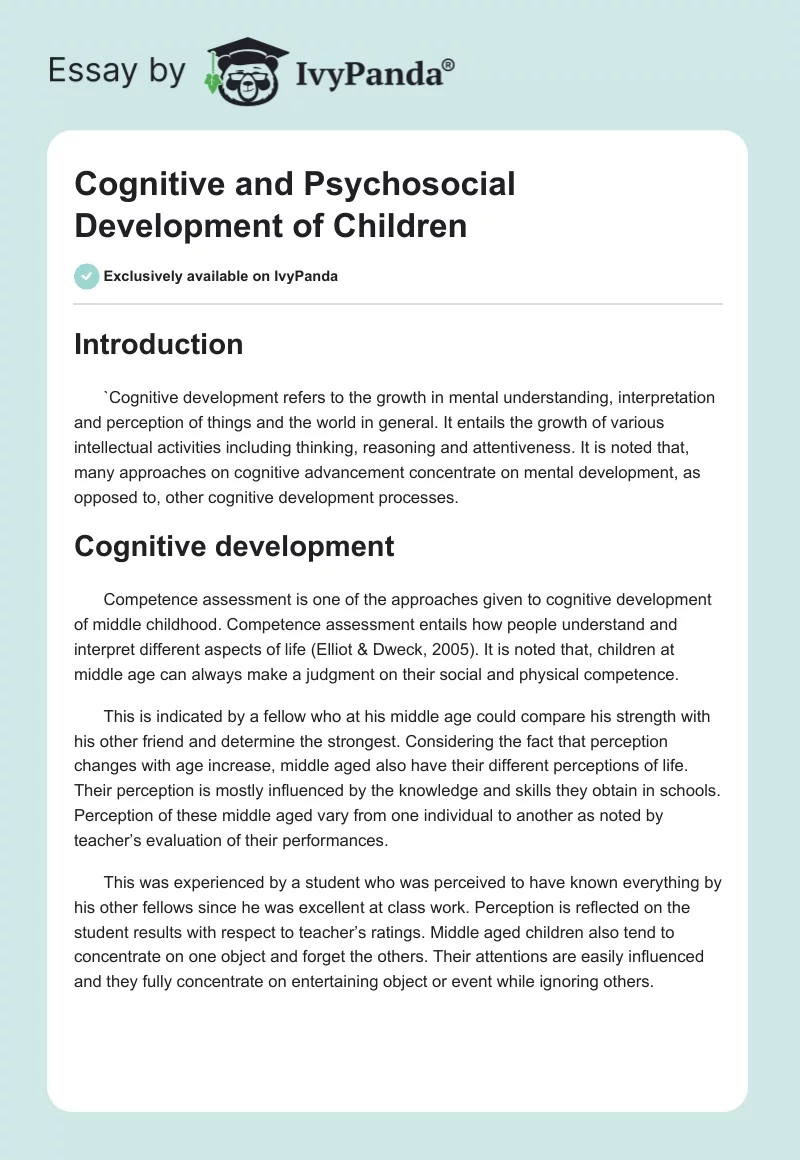 Cognitive and Psychosocial Development of Children. Page 1