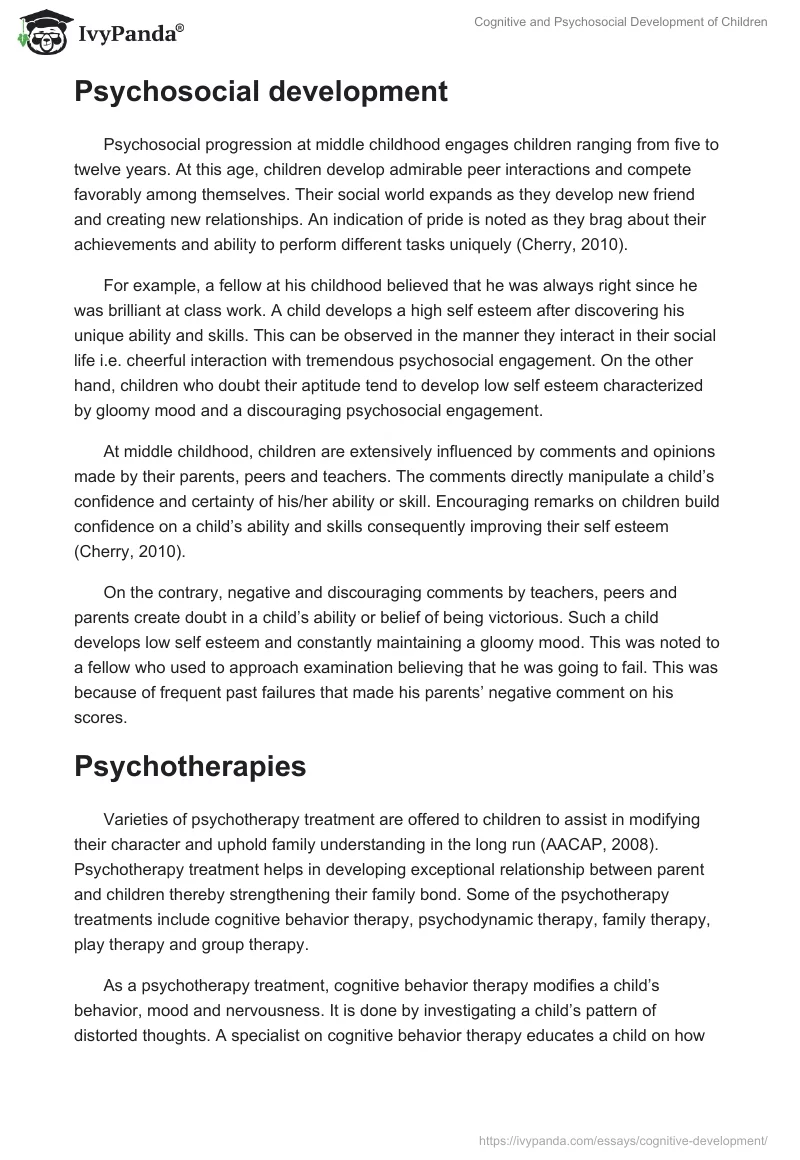 Cognitive and Psychosocial Development of Children. Page 2