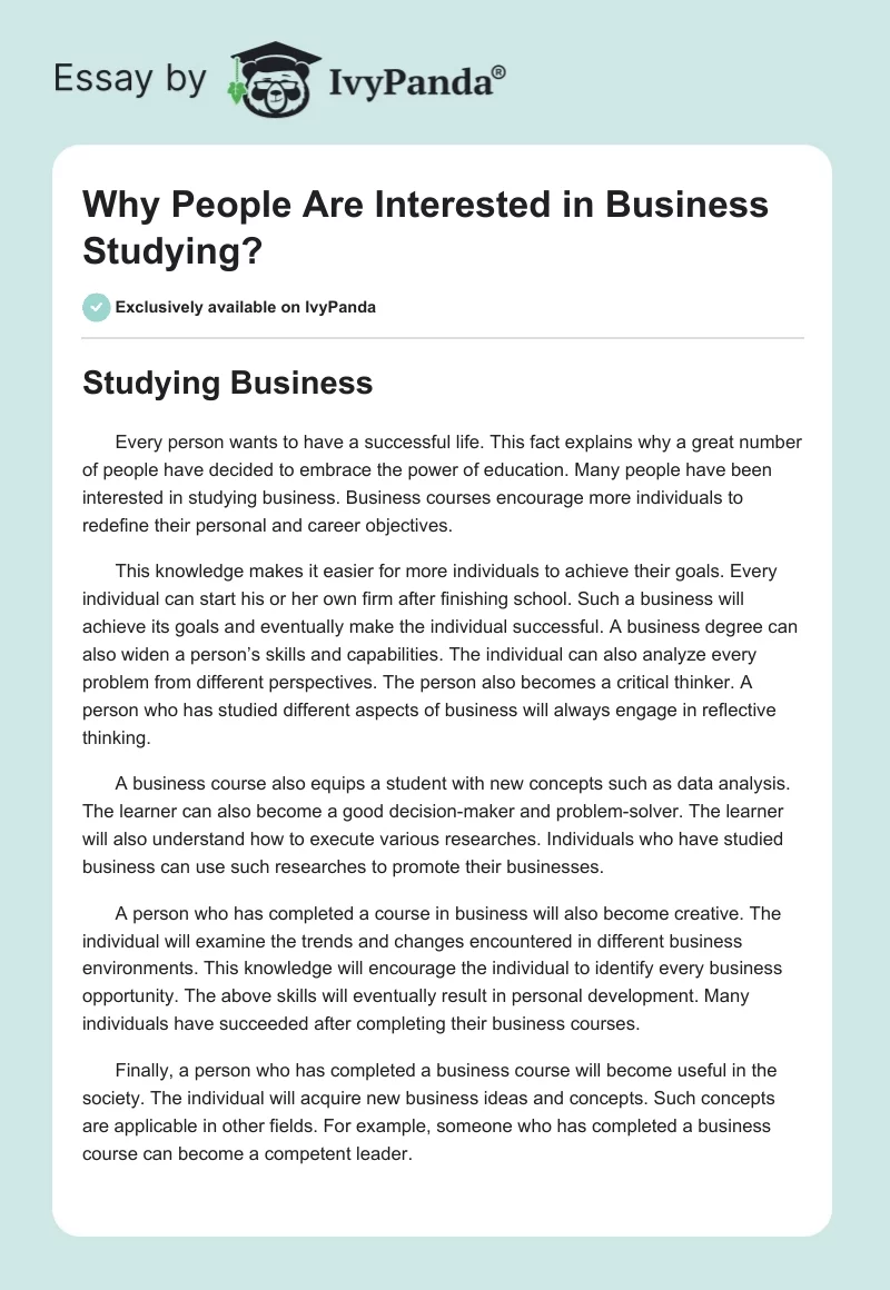 Why People Are Interested in Business Studying?. Page 1