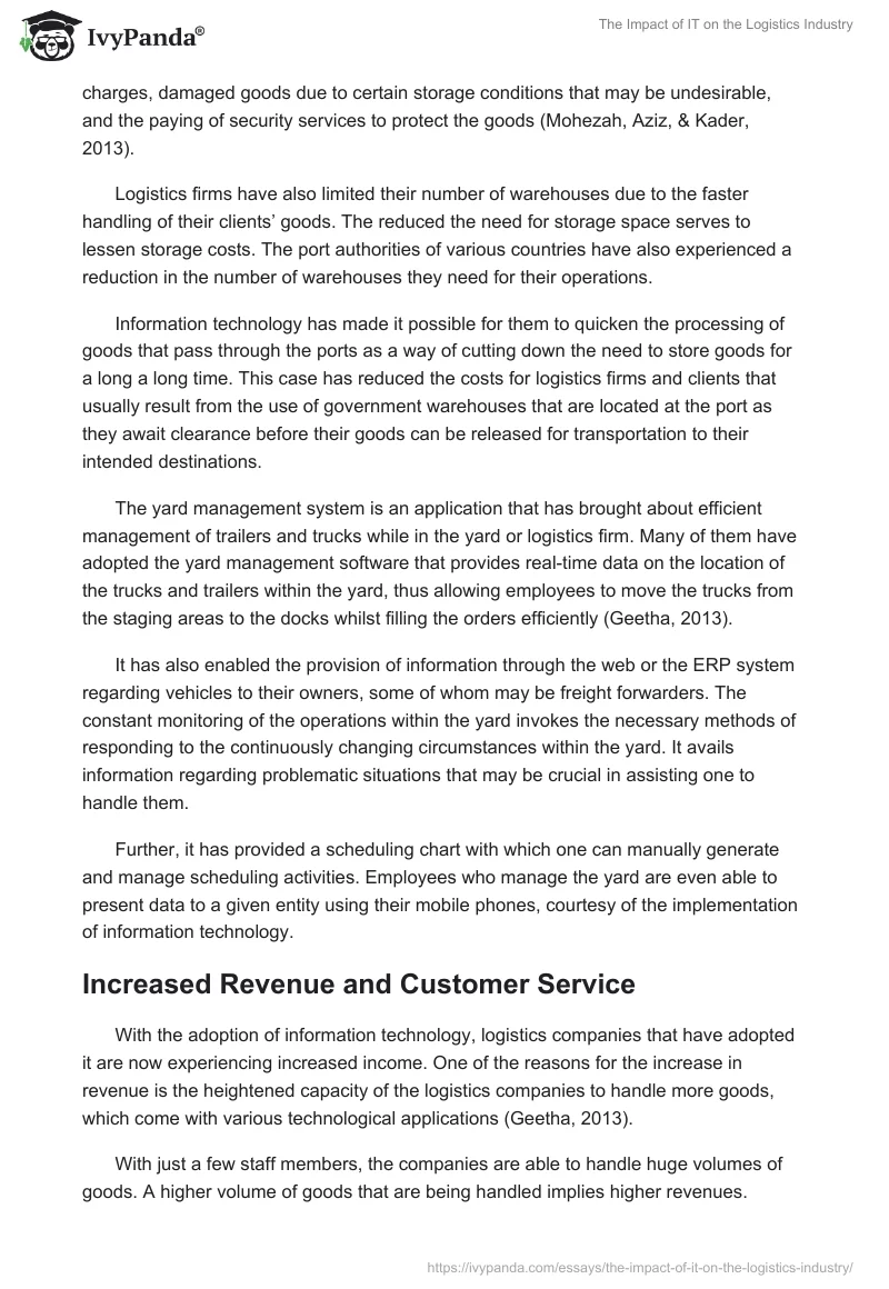 The Impact of IT on the Logistics Industry. Page 5