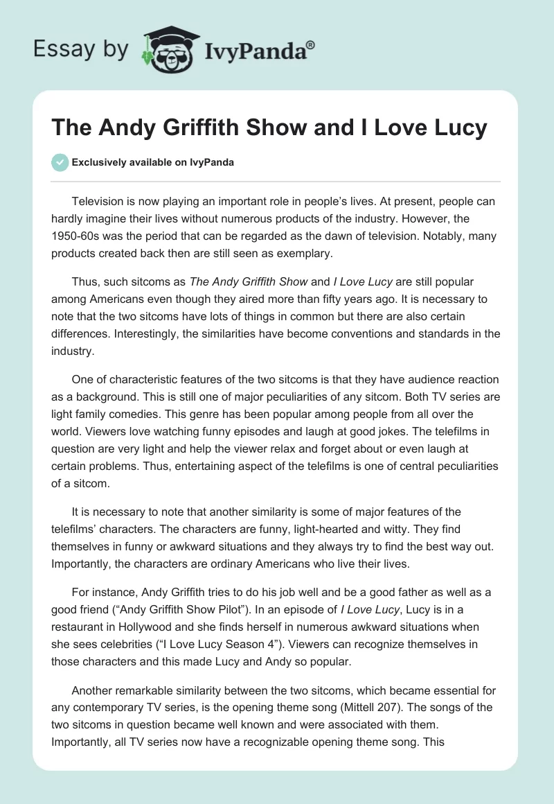 The Andy Griffith Show and I Love Lucy. Page 1