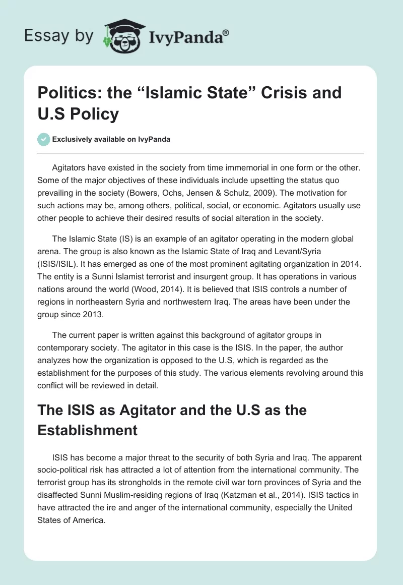 Politics: the “Islamic State” Crisis and U.S Policy. Page 1