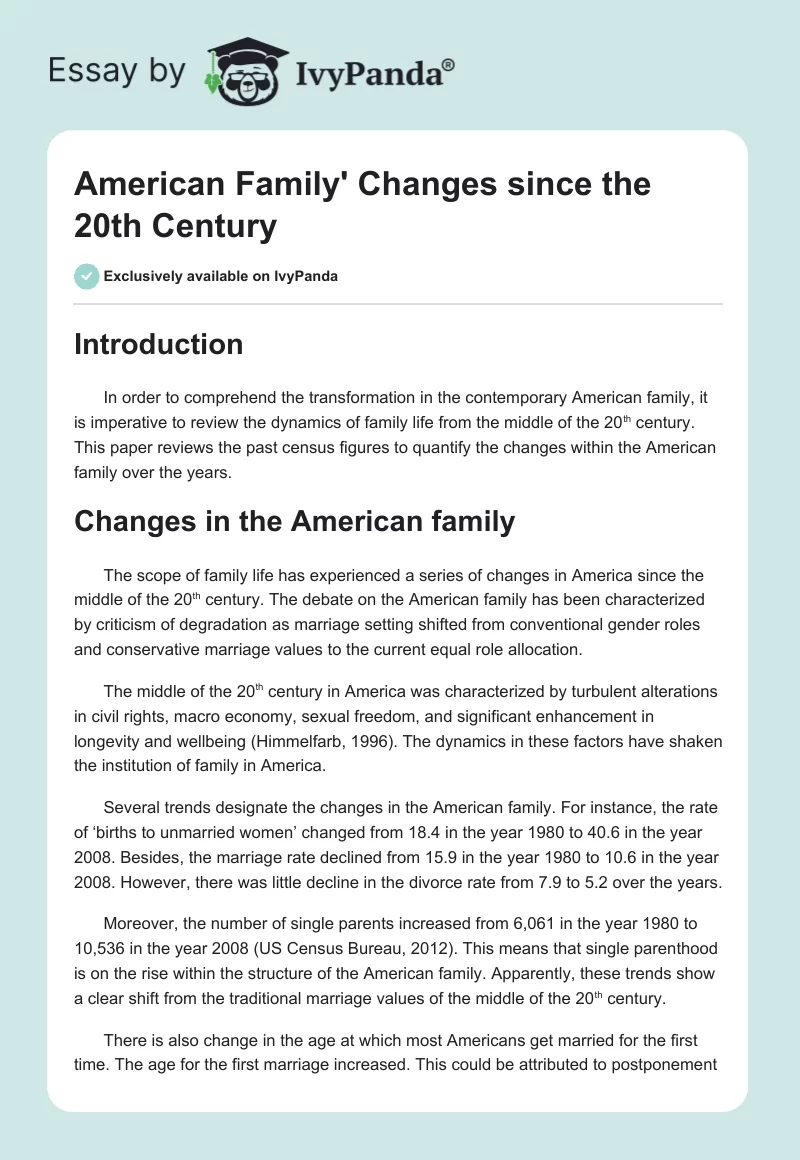 American Family' Changes since the 20th Century. Page 1