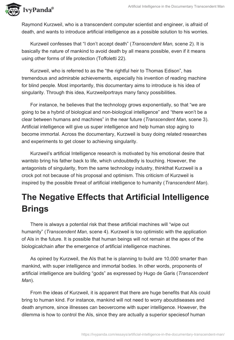 Artificial Intelligence in the Documentary "Transcendent Man". Page 2