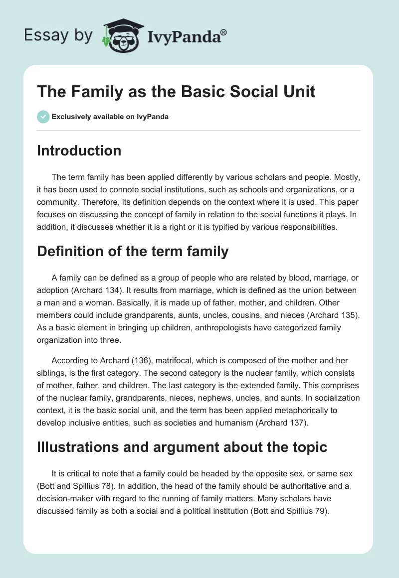 The Family as the Basic Social Unit. Page 1