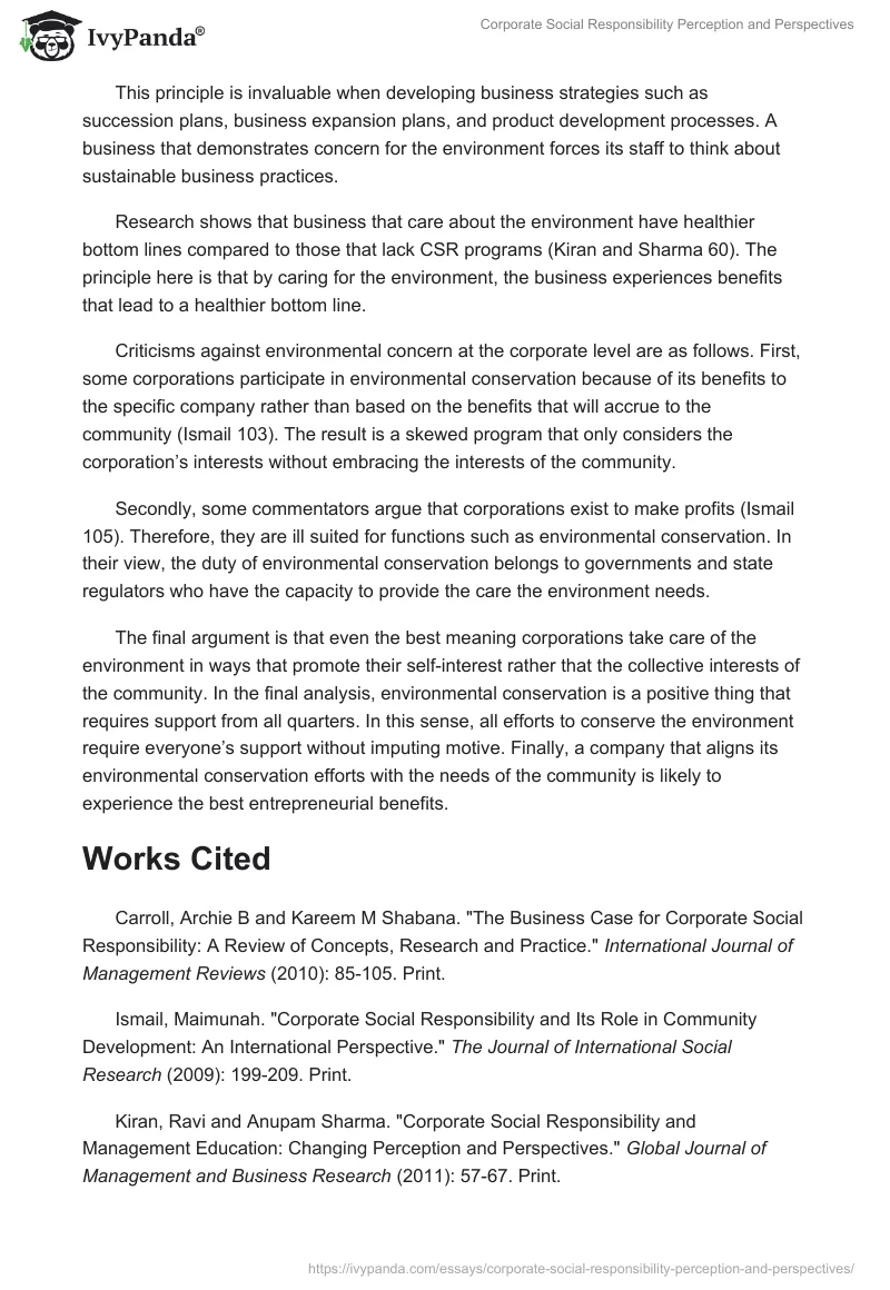 Corporate Social Responsibility Perception and Perspectives. Page 2