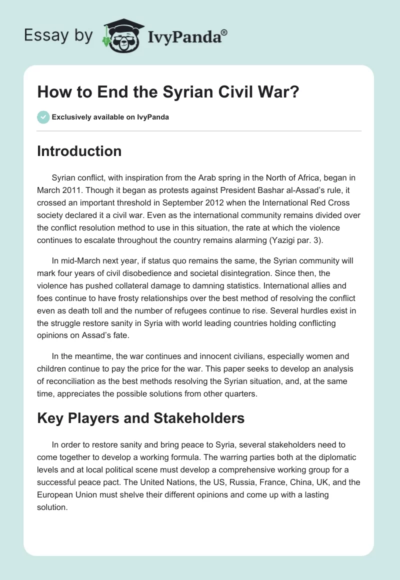 How to End the Syrian Civil War?. Page 1