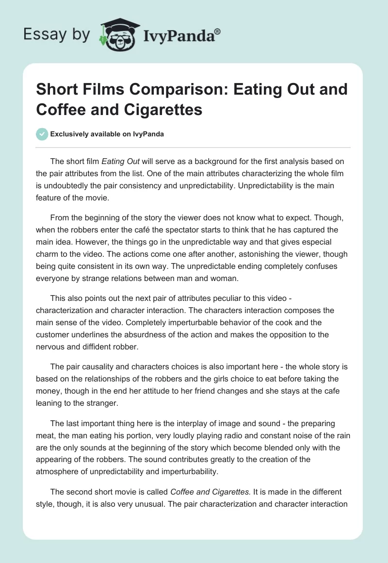 Short Films Comparison: "Eating Out" and "Coffee and Cigarettes". Page 1