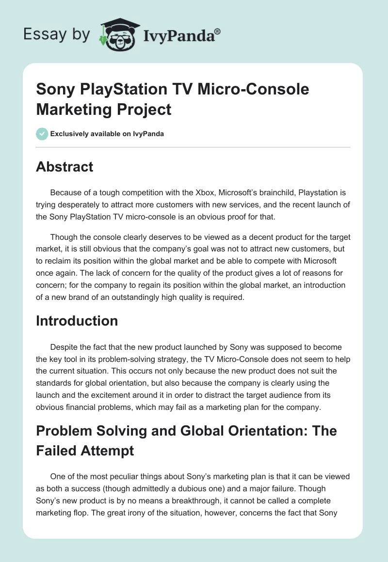 Sony PlayStation TV Micro-Console Marketing Project. Page 1