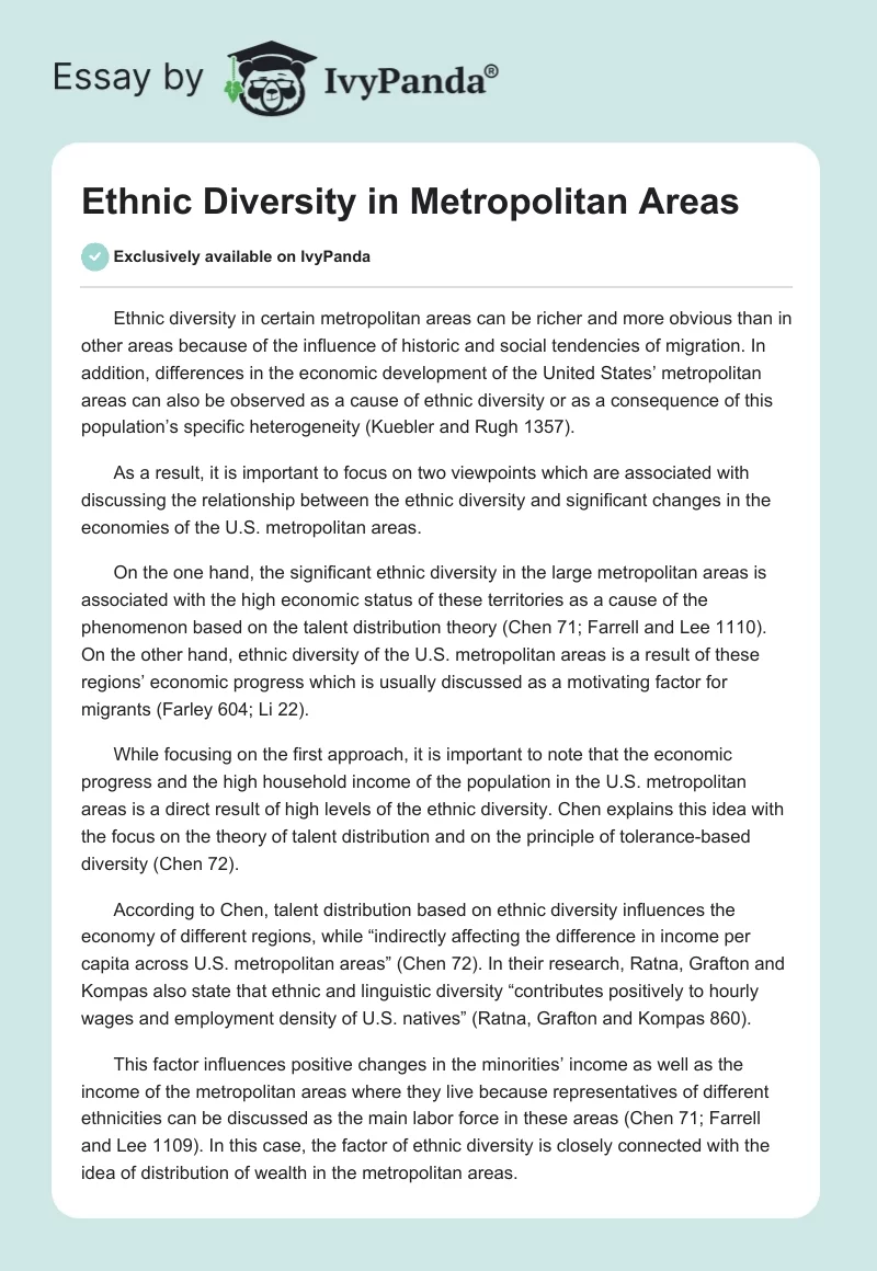 Ethnic Diversity in Metropolitan Areas. Page 1