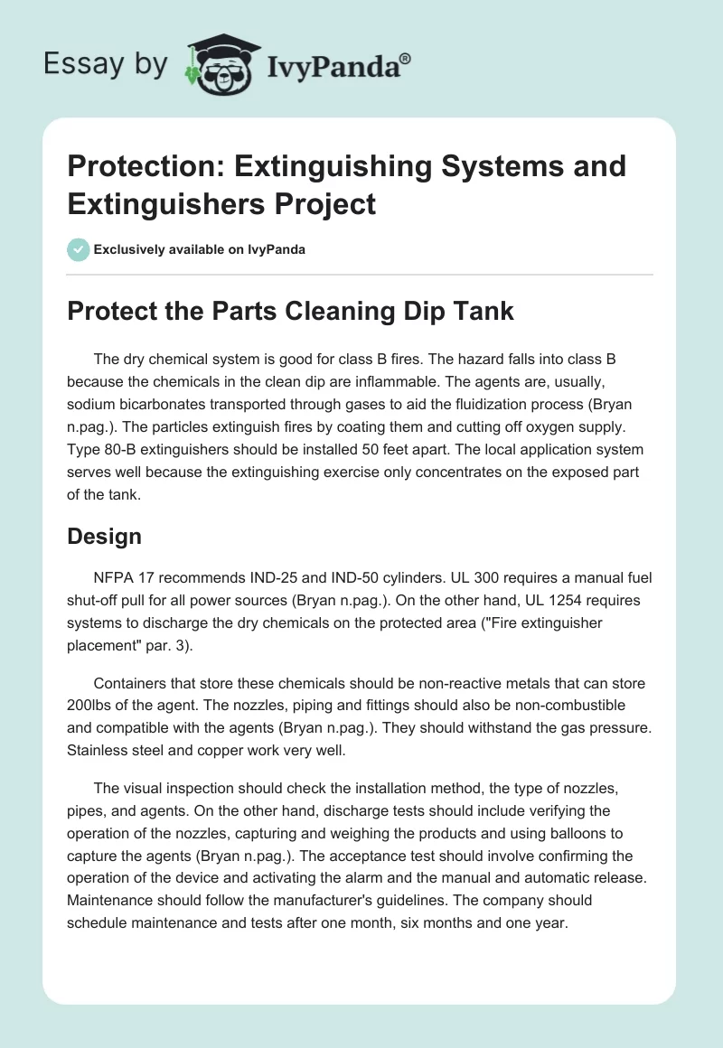 Protection: Extinguishing Systems and Extinguishers Project. Page 1