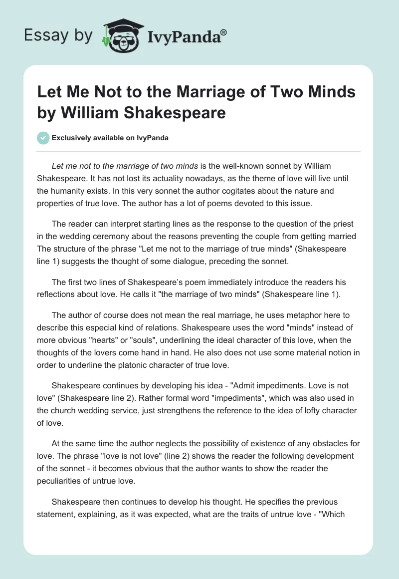 Let Me Not to the Marriage of Two Minds by William Shakespeare. Page 1