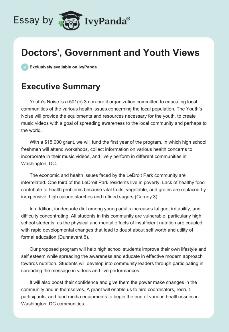 Doctors', Government and Youth Views. Page 1