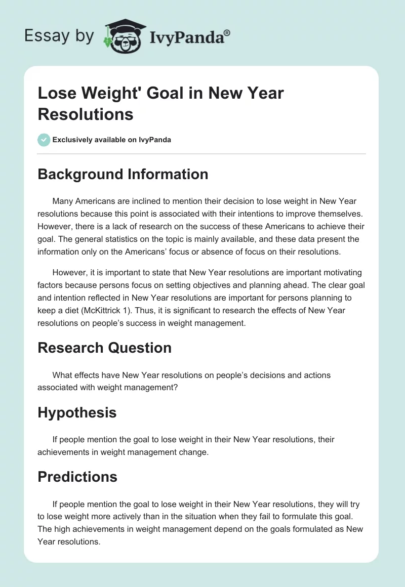 Lose Weight' Goal in New Year Resolutions. Page 1