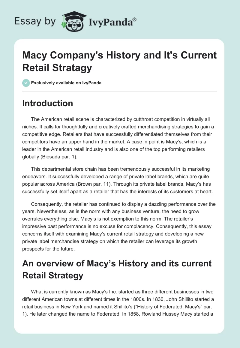 Macy Company's History and It's Current Retail Stratagy. Page 1