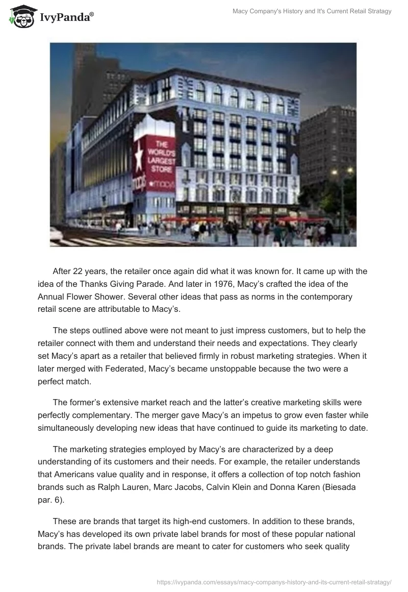 Macy Company's History and It's Current Retail Stratagy. Page 4