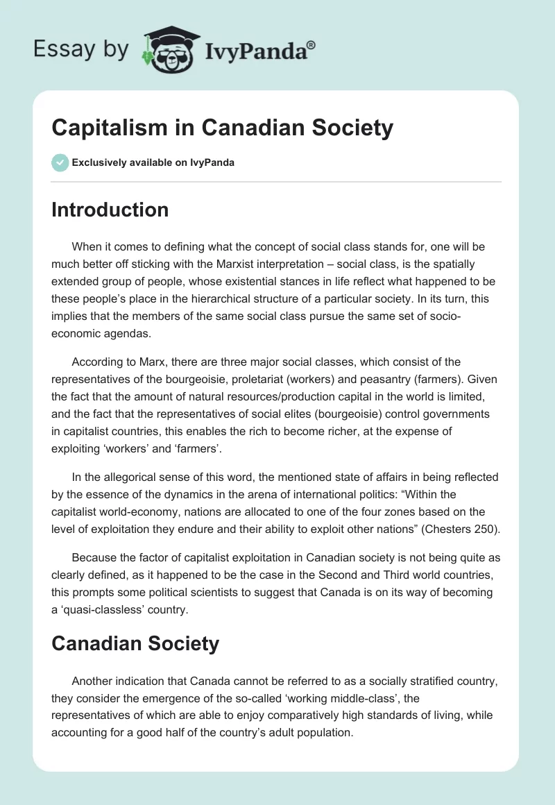 Capitalism in Canadian Society. Page 1
