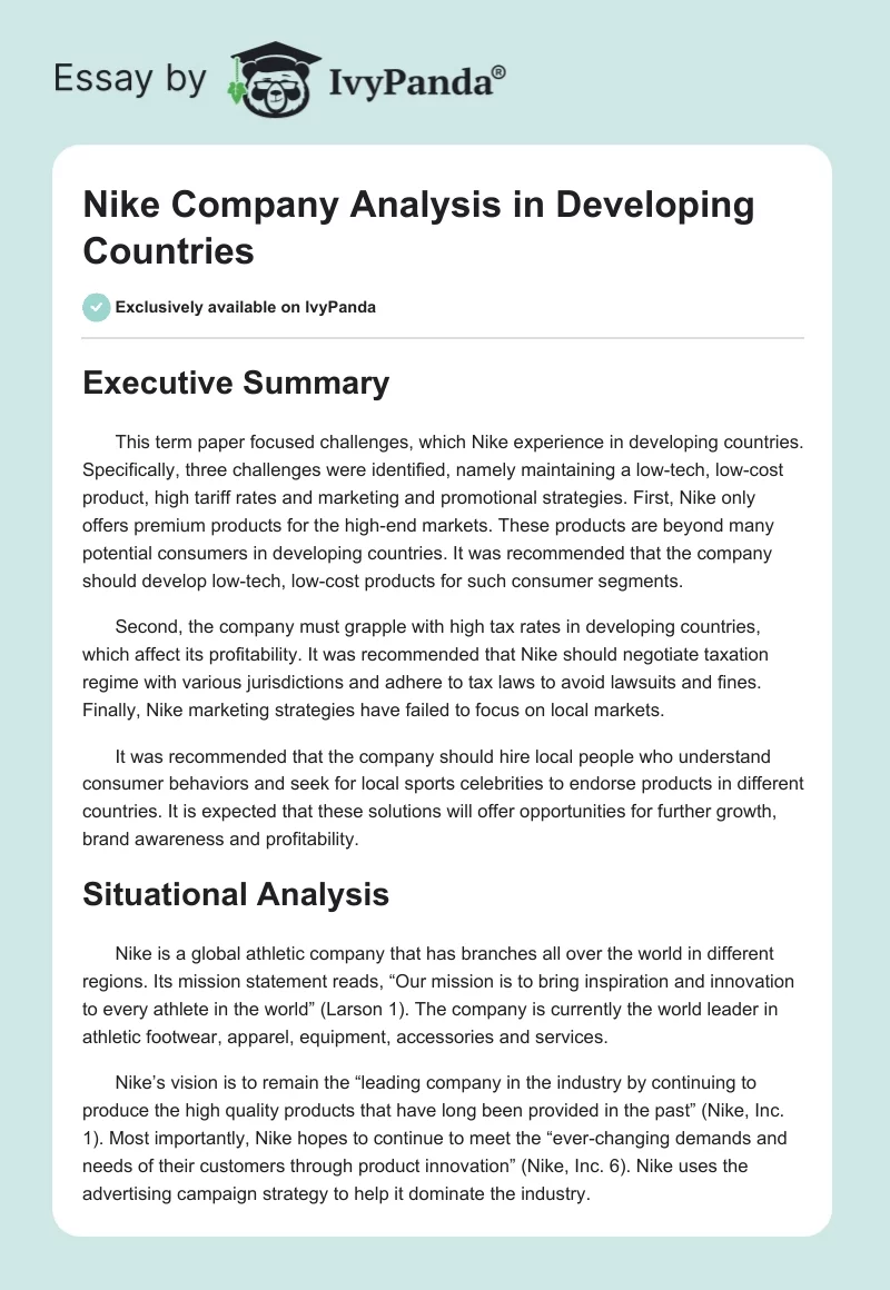 Nike Company Analysis in Developing Countries. Page 1
