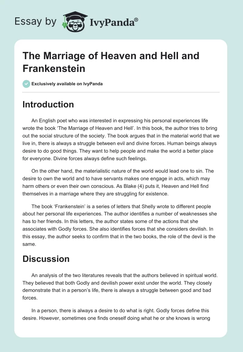 "The Marriage of Heaven and Hell" and "Frankenstein". Page 1