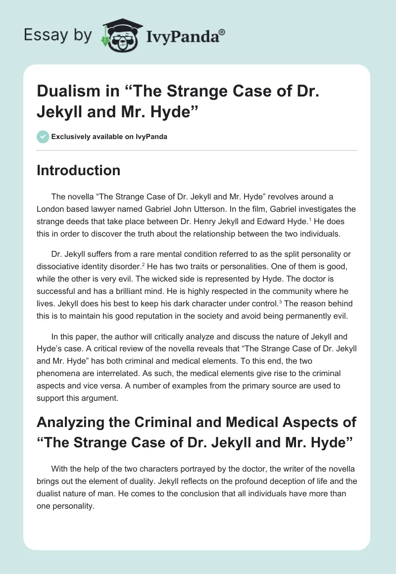 Dualism in “The Strange Case of Dr. Jekyll and Mr. Hyde”. Page 1