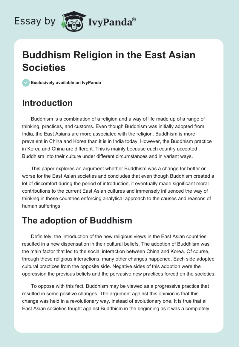 Buddhism Religion in the East Asian Societies. Page 1