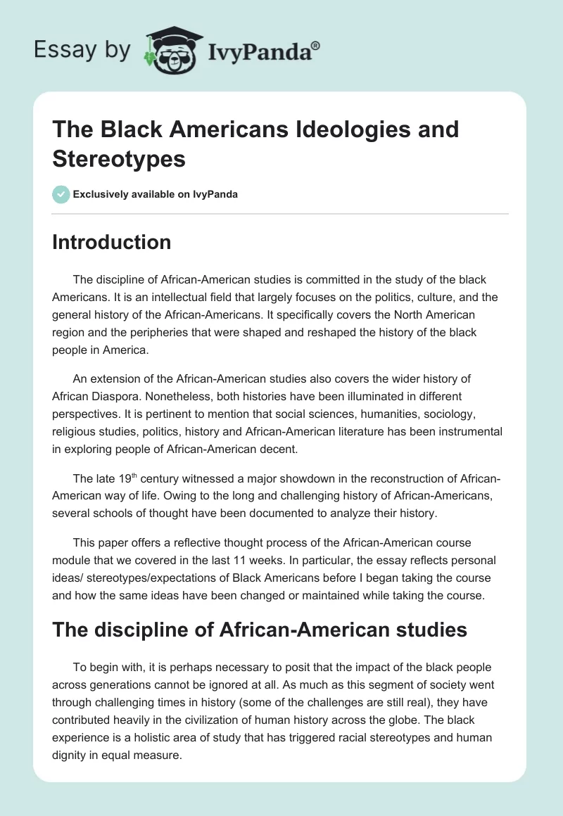 The Black Americans Ideologies and Stereotypes. Page 1