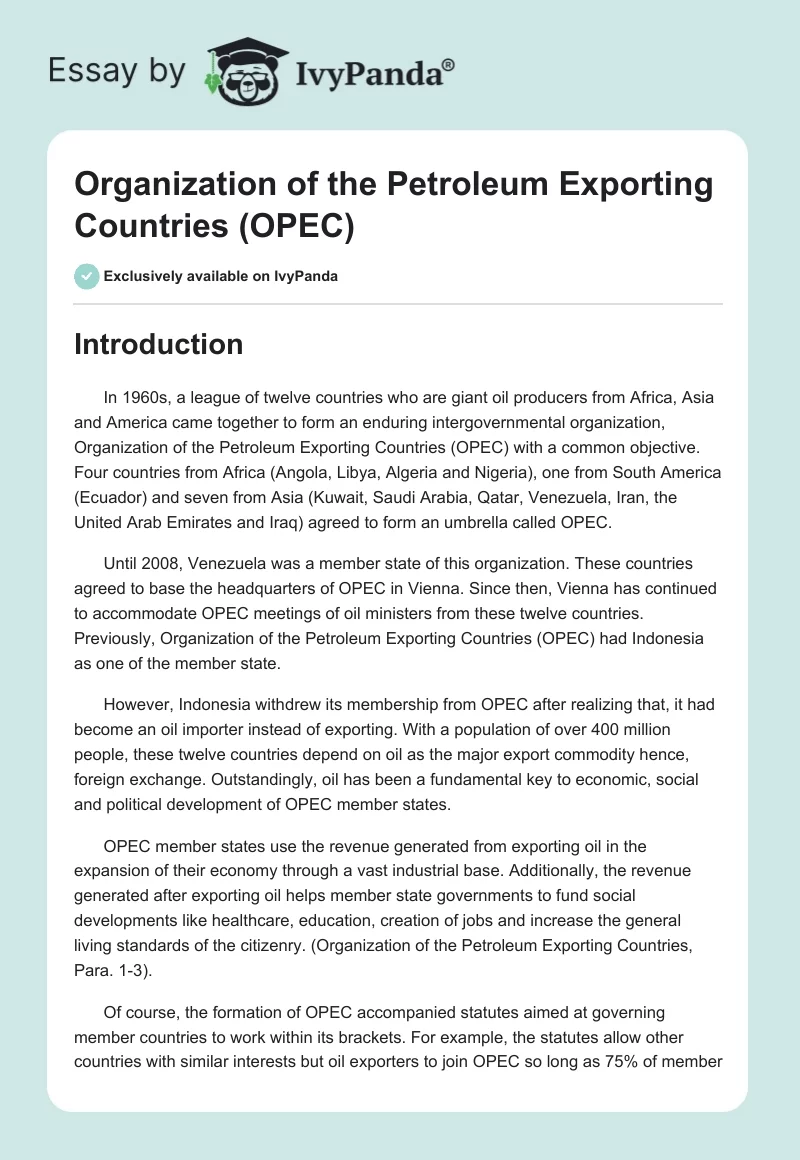 Organization of the Petroleum Exporting Countries (OPEC). Page 1