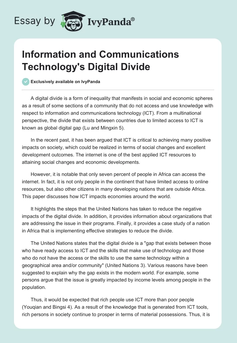 Information and Communications Technology's Digital Divide. Page 1