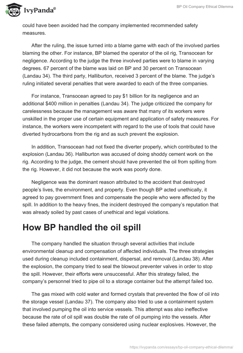 BP Oil Company Ethical Dilemma. Page 3