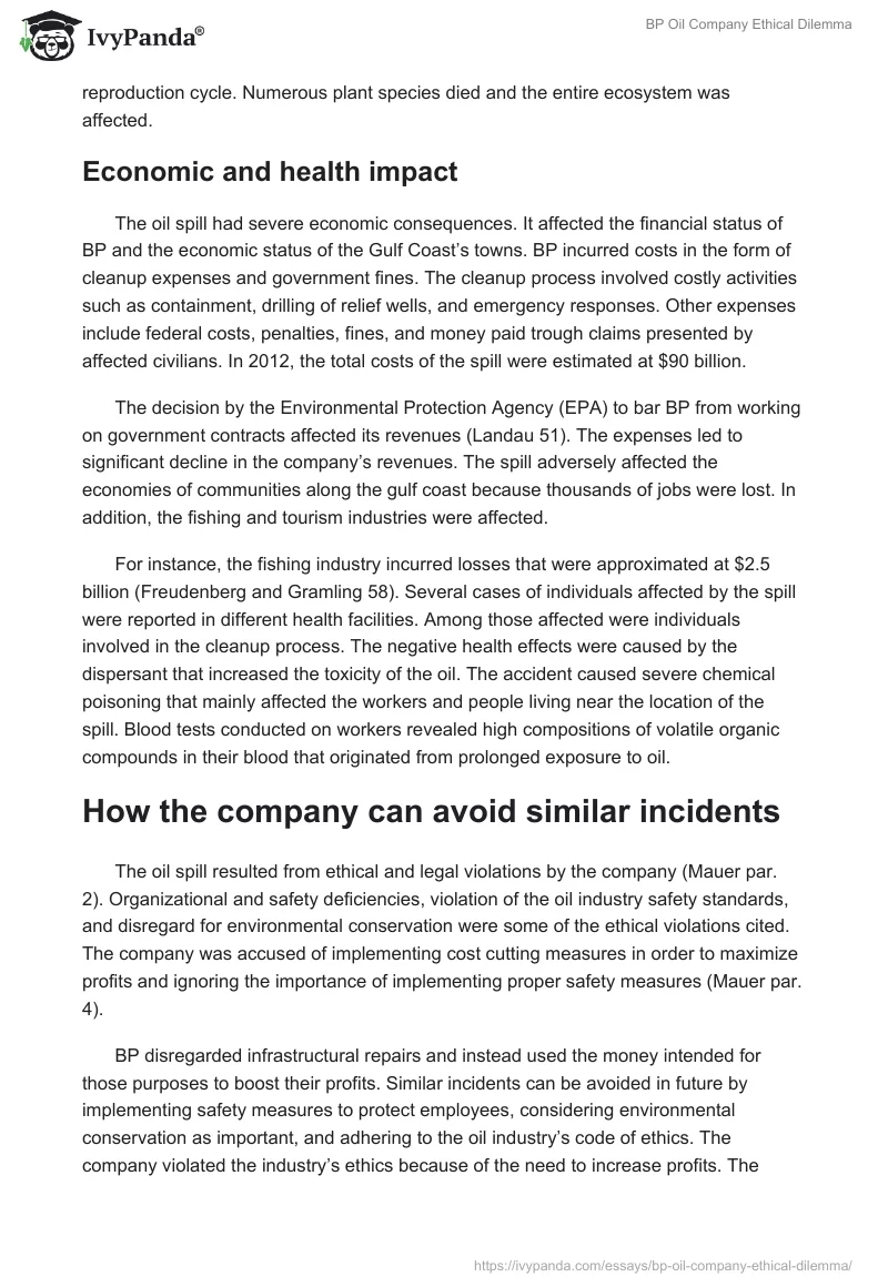 BP Oil Company Ethical Dilemma. Page 5