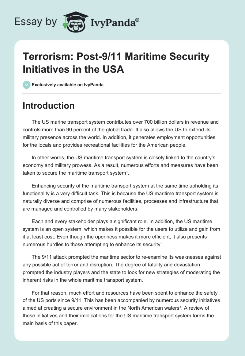 Terrorism: Post-9/11 Maritime Security Initiatives in the USA. Page 1