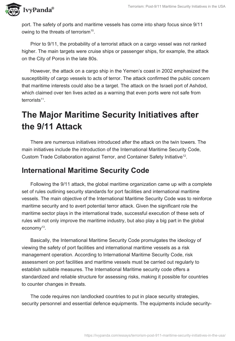 Terrorism: Post-9/11 Maritime Security Initiatives in the USA. Page 3