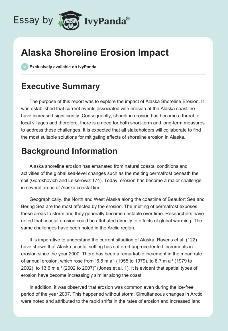 Alaska Shoreline Erosion Impact. Page 1