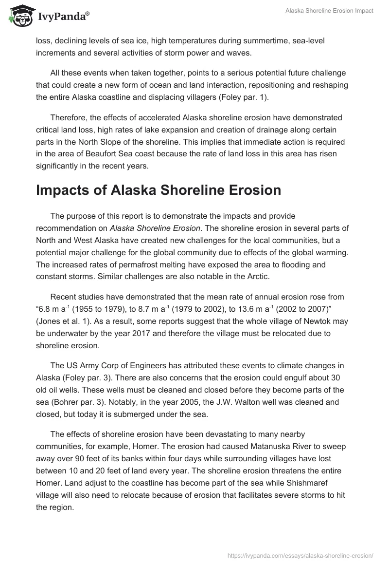 Alaska Shoreline Erosion Impact. Page 2