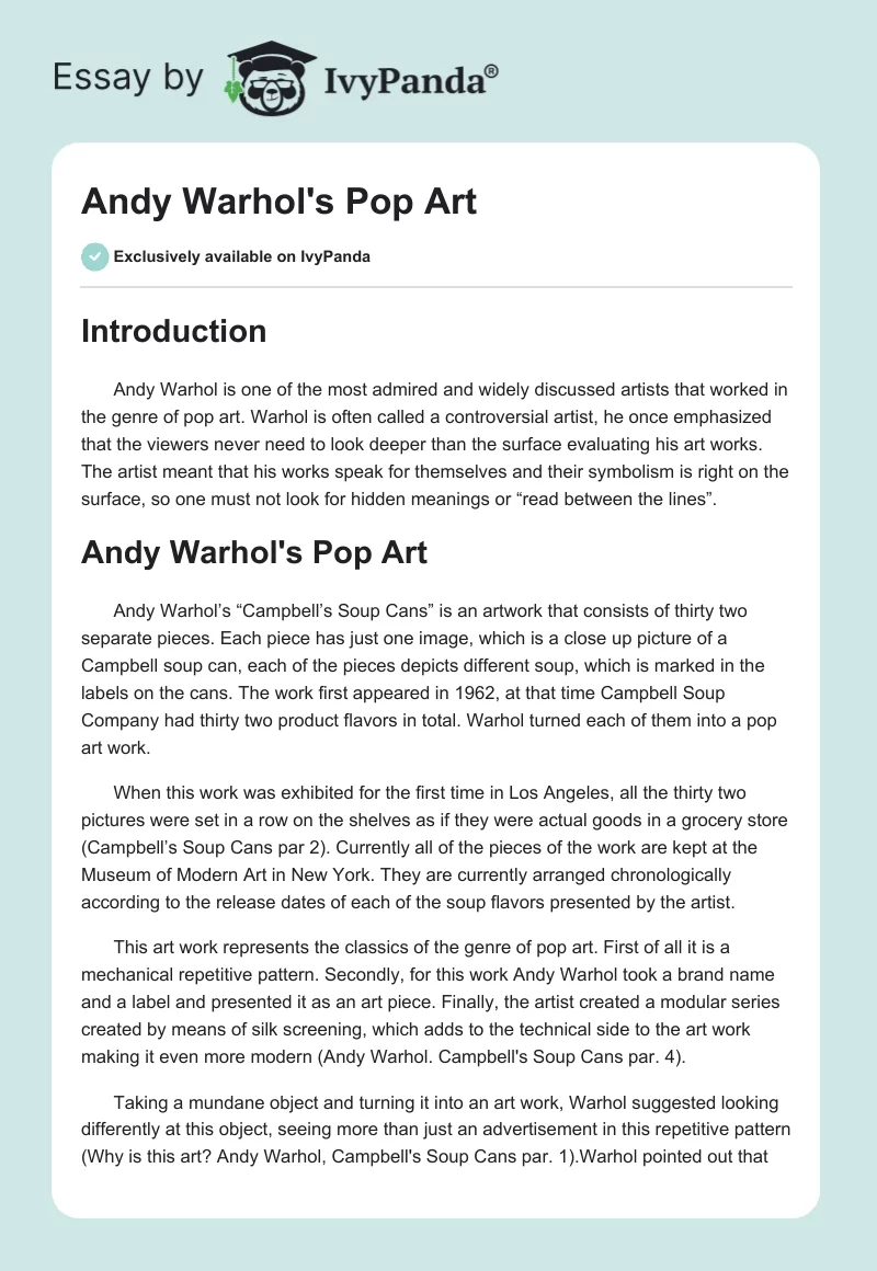 Andy Warhol's Pop Art. Page 1