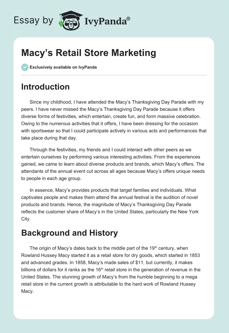 Macy’s Retail Store Marketing. Page 1